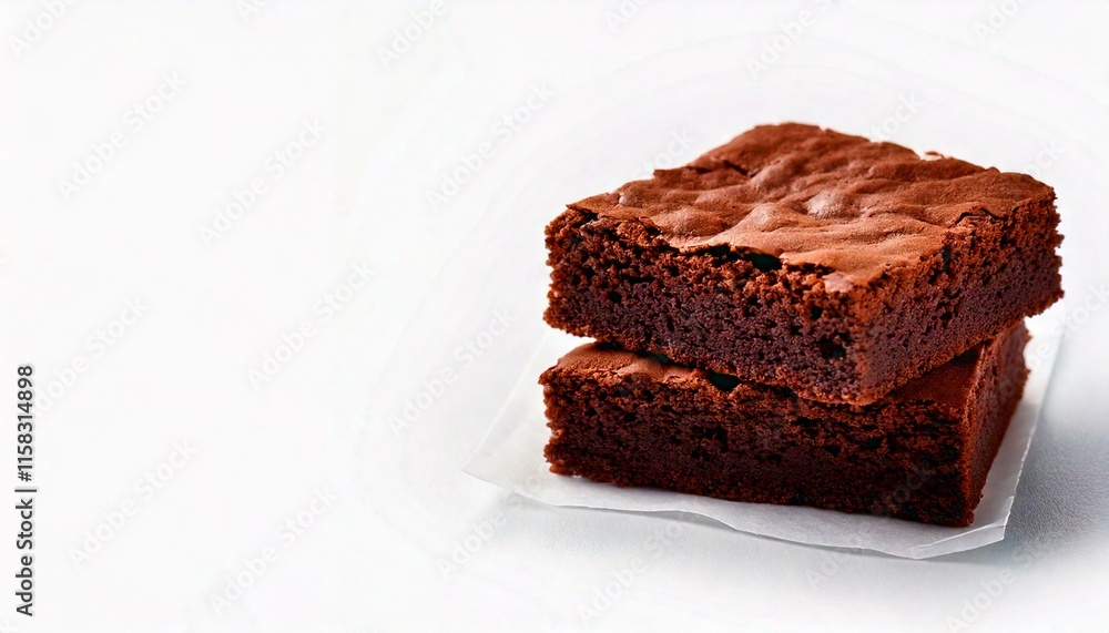 A rich and fudgy square of brownies stacked on top, isolated on white background A rich and fudgy square of brownies stacked on top, isolated on white background