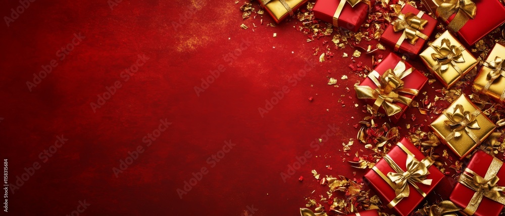 Chinese New Year Theme, A red background with gold boxes on it Chinese New Year Theme, A red background with gold boxes on it