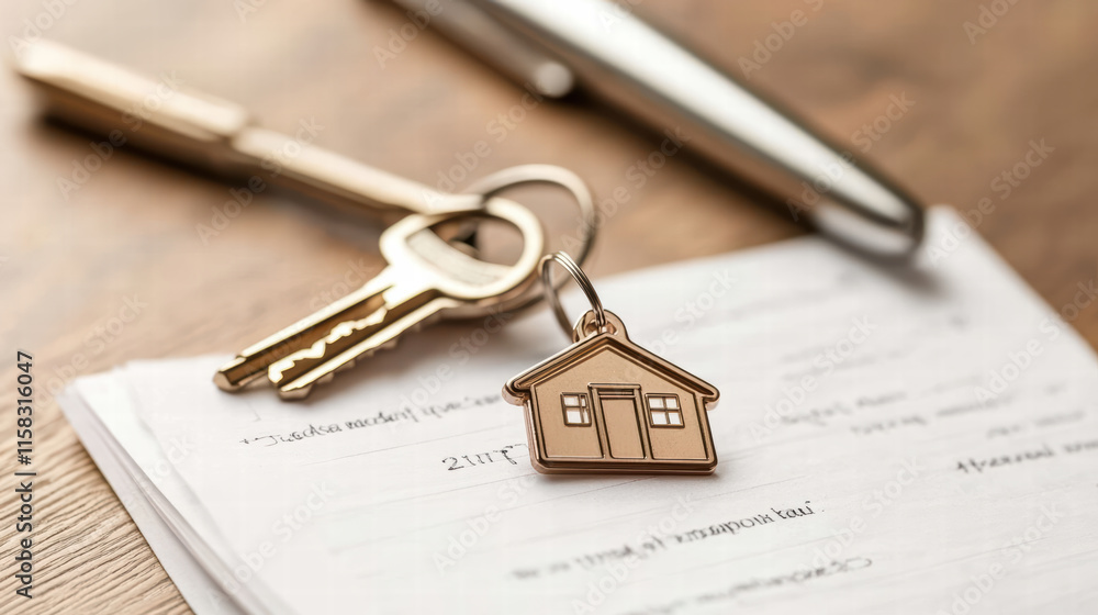 custom made wallpaper toronto digitalkey and house shaped keychain on table with notepad, symbolizing home ownership and security. This evokes feelings of warmth and stability