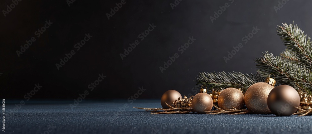 Naklejka premium Elegant Gold Christmas Ornaments Fir Branches Festive Decoration