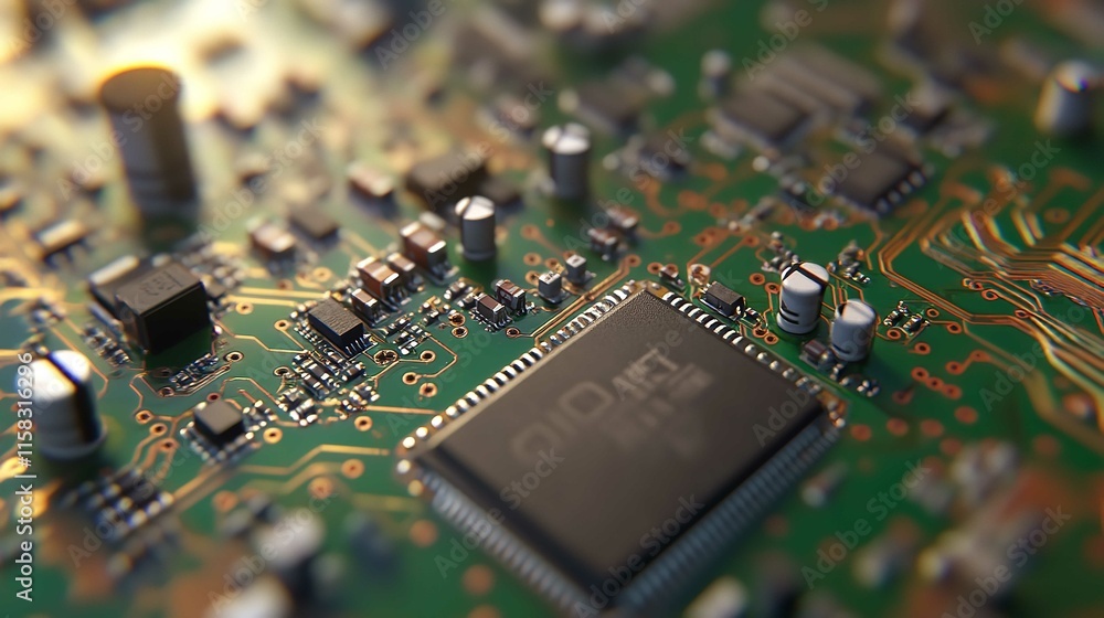 Futuristic Printed Circuit Board with Electronic Components Futuristic Printed Circuit Board with Electronic Components
