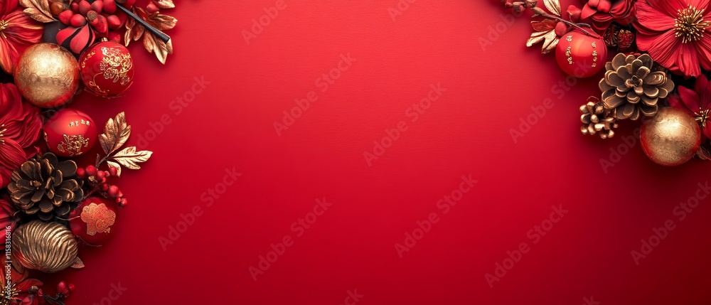 Chinese New Year Theme, A red background with gold and red decorations Chinese New Year Theme, A red background with gold and red decorations