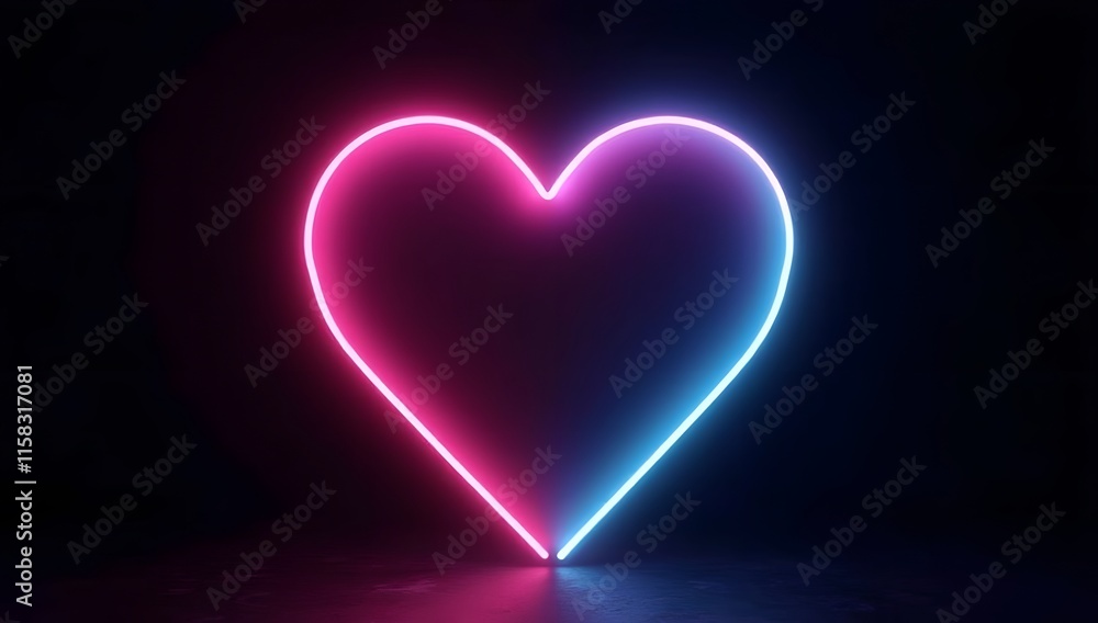 A vibrant neon heart, a symbol of love and passion, illuminates the night, perfect for Valentine's Day cards and romanti A vibrant neon heart, a symbol of love and passion, illuminates the night, perfect for Valentine's Day cards and romanti