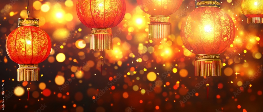 Chinese New Year Theme, A bunch of red lanterns hanging from the ceiling Chinese New Year Theme, A bunch of red lanterns hanging from the ceiling