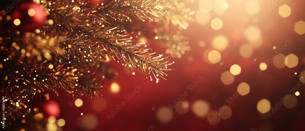 Chinese New Year Theme, A Christmas tree with gold leaves and red berries Chinese New Year Theme, A Christmas tree with gold leaves and red berries