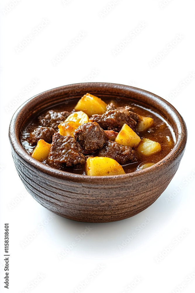 Bowl of beef stew with potatoes on white background Bowl of beef stew with potatoes on white background