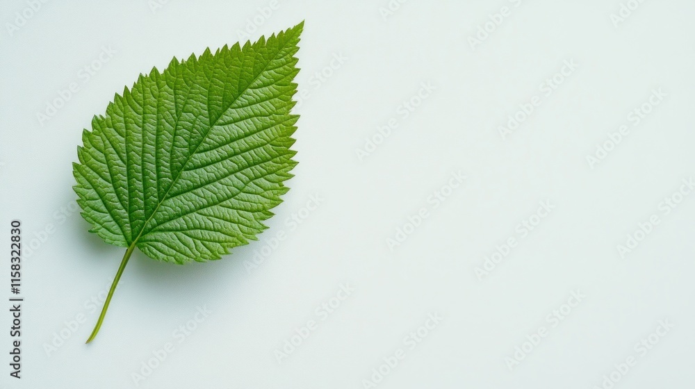 Fototapeta premium Single green leaf on white background.