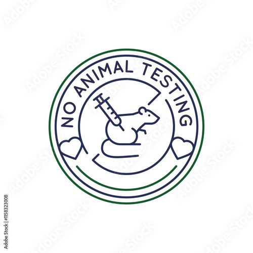 Simple Logo with Icon depicting a lab mouse with a syringe, commonly associated with medical and scientific research, including drug development and animal testing. Vector illustration. 