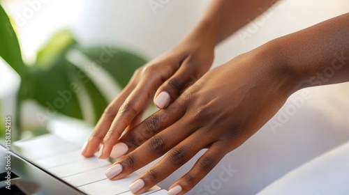 Wallpaper Mural Close-up of female hands playing piano keys. Torontodigital.ca