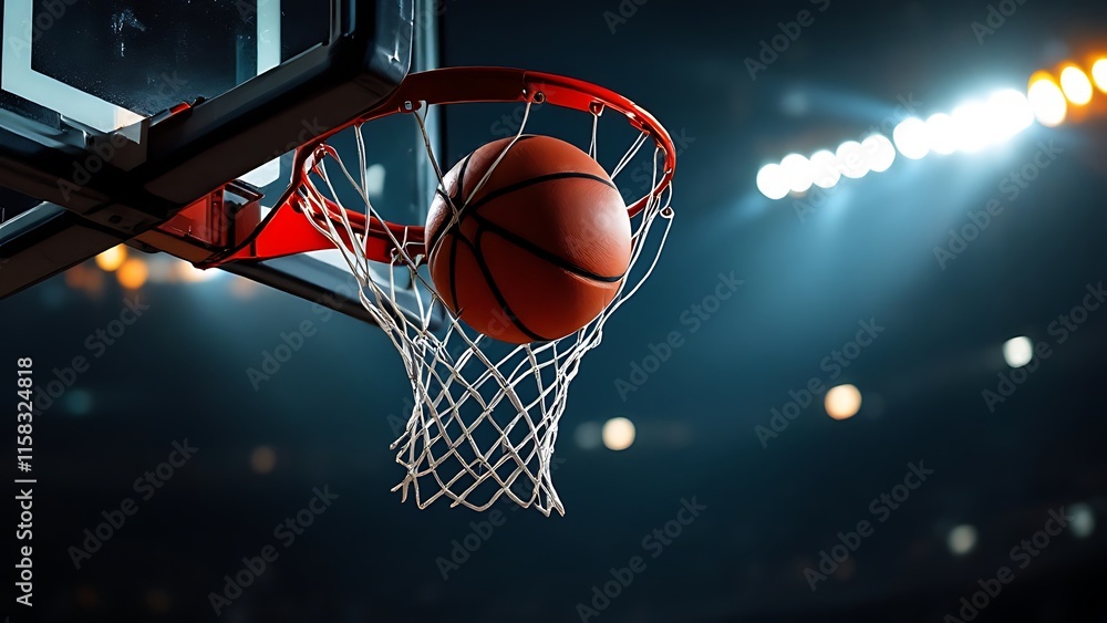 Scoring during a basketball game ball in hoop Scoring during a basketball game ball in hoop