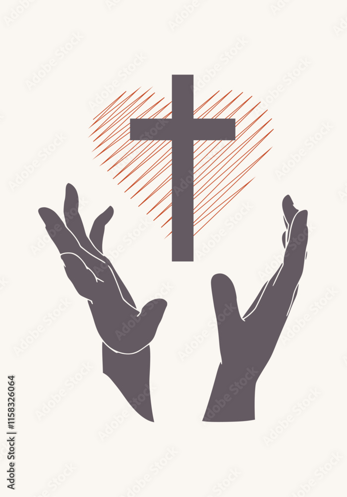 Fototapeta premium Human hands reaching out to the Christian cross, almost touching. Help, religion and love concept. Cross icon between hands