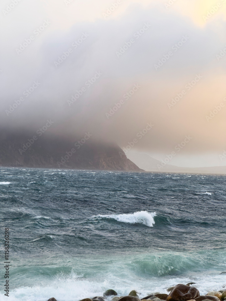 Fototapeta premium Hout Bay in a storm at dusk, Cape Towm, South Africa
