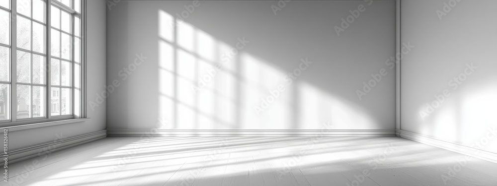 Sunlit Minimalism: A clean, modern room with large windows casting soft, warm sunlight on the pristine white walls and floor. This minimalist design evokes a sense of calm and tranquility. Sunlit Minimalism: A clean, modern room with large windows casting soft, warm sunlight on the pristine white walls and floor. This minimalist design evokes a sense of calm and tranquility.
