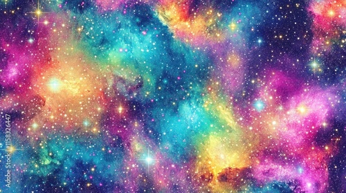 Vibrant cosmic nebula with colorful gas clouds and stars.