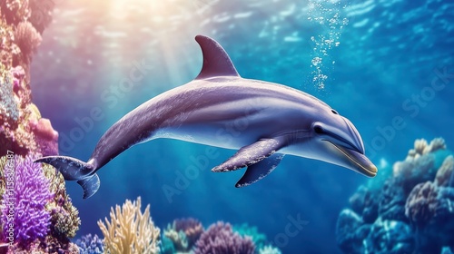 Dolphin Swimming in Clear Coral Reef Waters photo