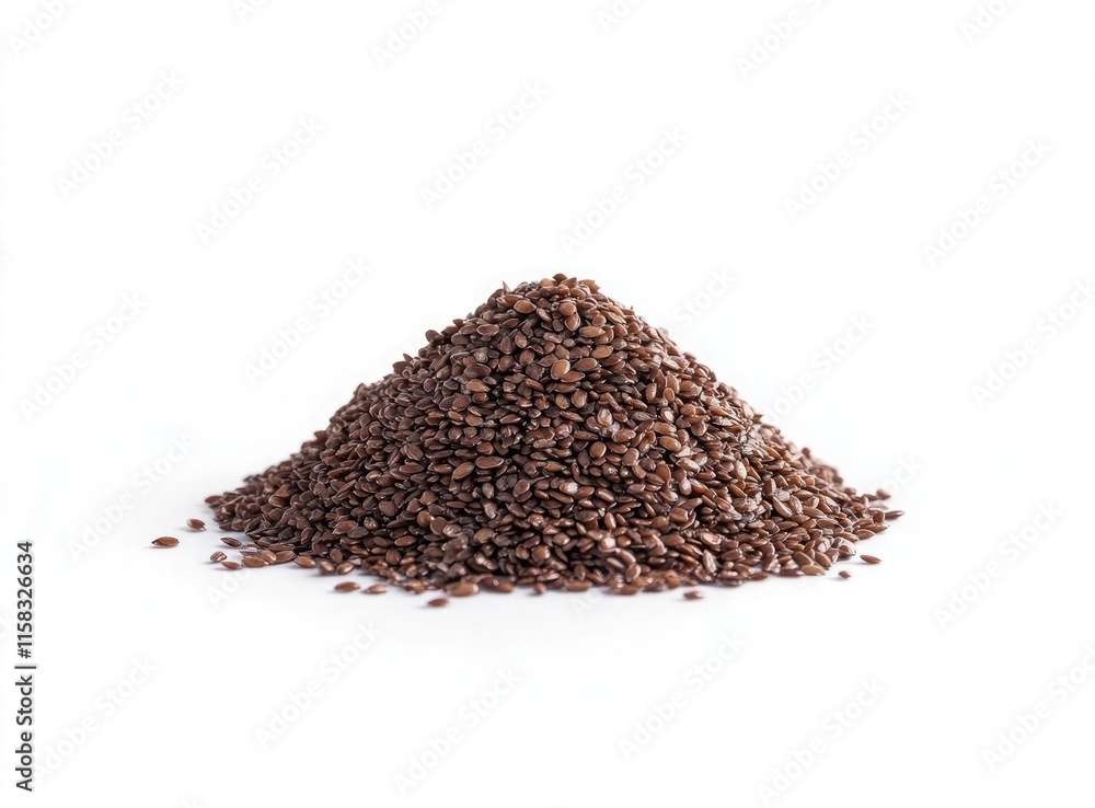 A very small pile of flax seeds isolated on a white background, no shadow under the pile A very small pile of flax seeds isolated on a white background, no shadow under the pile