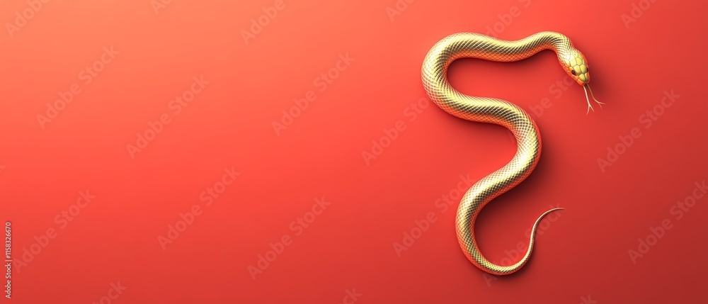 Obraz premium Chinese New Year Theme, A gold colored snake is on a red background