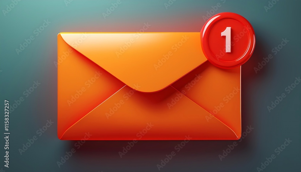 A vibrant orange envelope with a notification badge displaying 