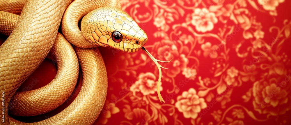 Fototapeta premium Chinese New Year Theme, A gold colored snake is on a red background