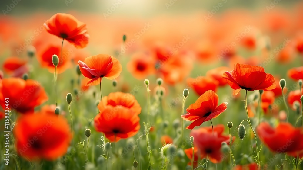 Fototapeta premium Poppy field, Remembrance day, Memorial Anzac day banner.