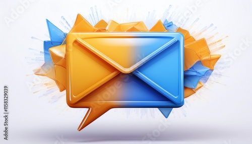 A colorful illustration of an envelope inside a speech bubble, symbolizing communication and messaging.