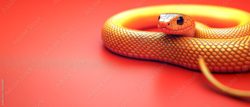 Fototapeta premium Chinese New Year Theme, A snake is laying on a red background