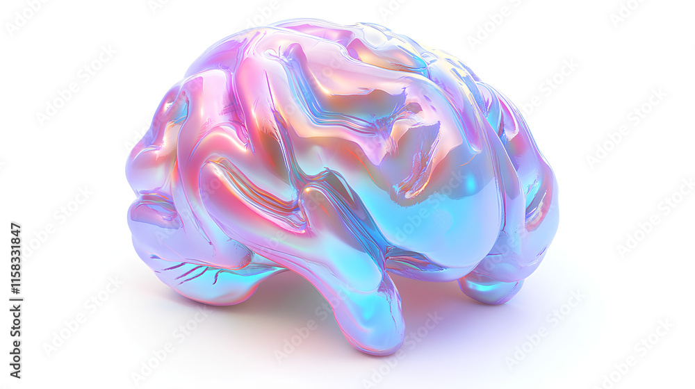 Iridescent 3D Brain Icon in Gradient Colors. Ideal for Representing Knowledge, Intelligence, and Creativity in Digital Art. Isolated on white background Iridescent 3D Brain Icon in Gradient Colors. Ideal for Representing Knowledge, Intelligence, and Creativity in Digital Art. Isolated on white background