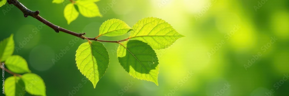 Obraz premium Gentle green birch leaves unfurl in spring sunlight, outdoors, foliage