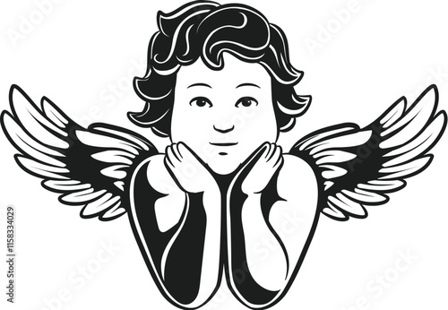 Cute angel smiling Angel wings Angel black and white Baby angel Cupid