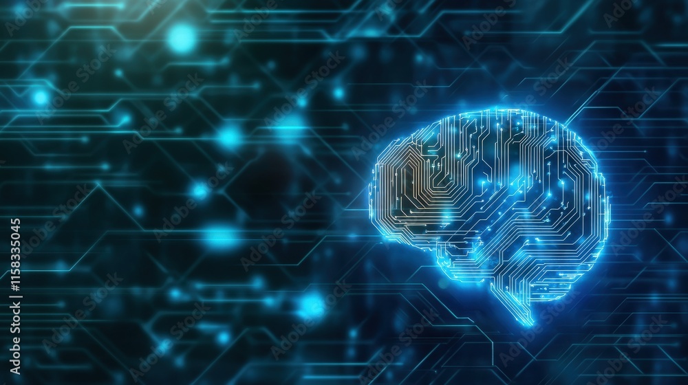 Futuristic Digital Brain Design with Circuit Patterns against a Dark Background, Representing Artificial Intelligence and Technological Advancement in Modern Society Futuristic Digital Brain Design with Circuit Patterns against a Dark Background, Representing Artificial Intelligence and Technological Advancement in Modern Society