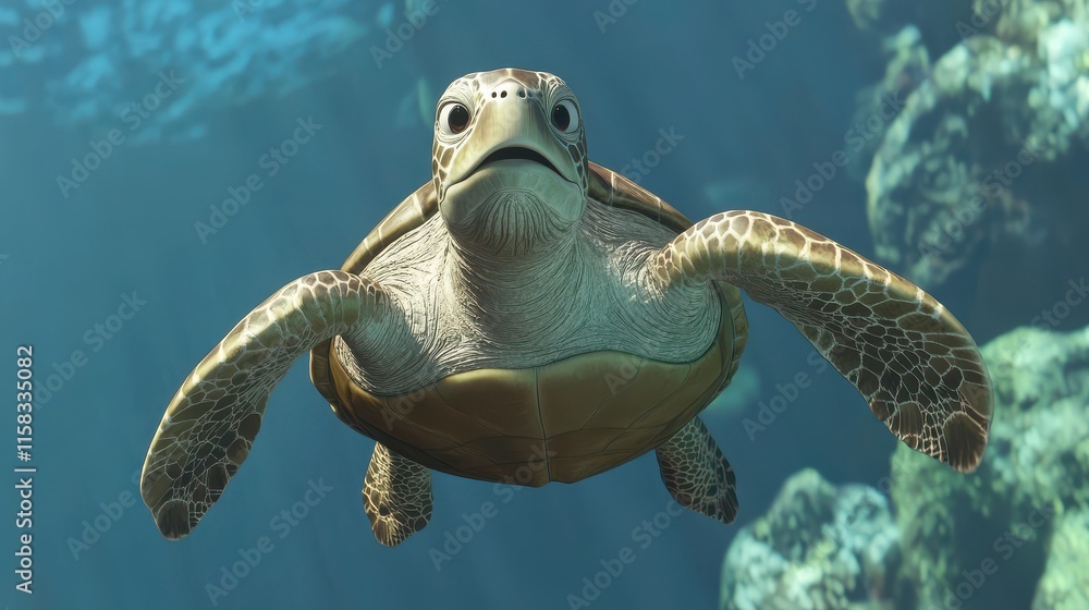 Obraz premium Serene Turtles Gliding Through Clear Marine Waters