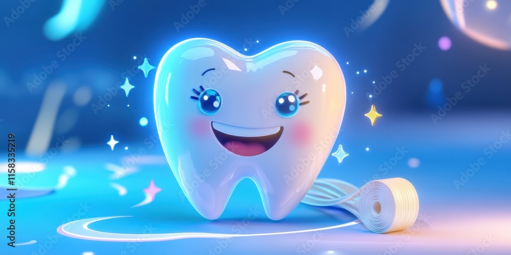 Happy Healthy Tooth Cartoon 3D Render: Sparkling Clean Smile Dental Care Happy Healthy Tooth Cartoon 3D Render: Sparkling Clean Smile Dental Care