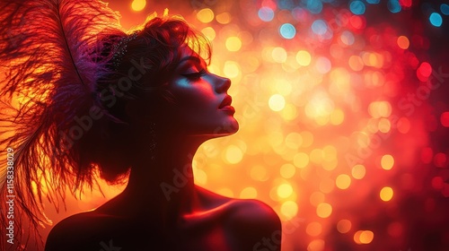 Silhouette of a cabaret performer on stage with dramatic backlighting