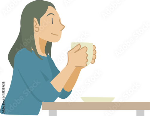 ホットドリンクを飲む女性