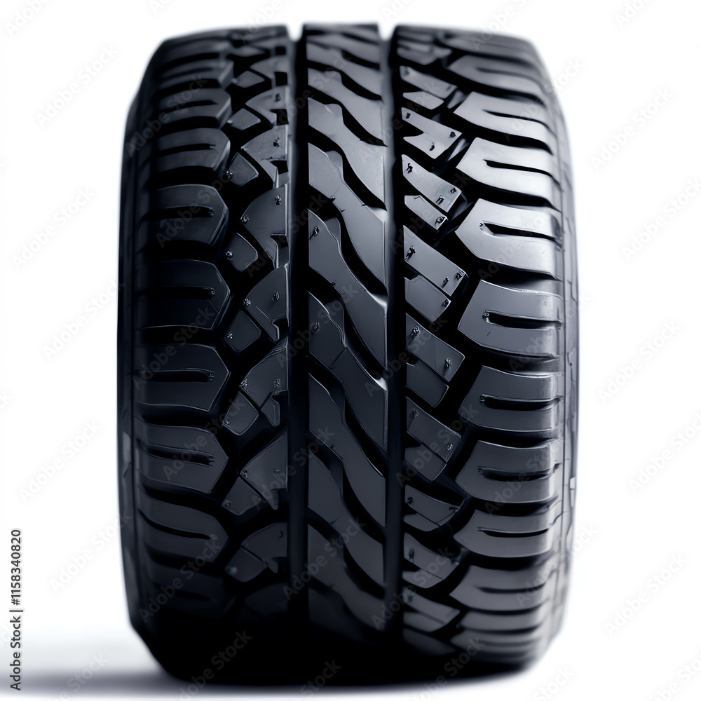 Close-up of a high-performance tire showcasing intricate tread patterns and texture, isolated on a white background. Close-up of a high-performance tire showcasing intricate tread patterns and texture, isolated on a white background.