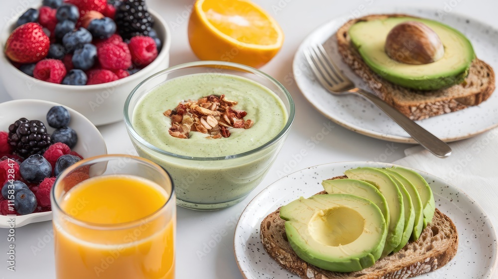 Healthy Organic Breakfast with Fresh Fruits Healthy Organic Breakfast with Fresh Fruits