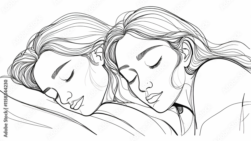 Abstract sleeping faces. Continuous line drawing. One line art Abstract sleeping faces. Continuous line drawing. One line art