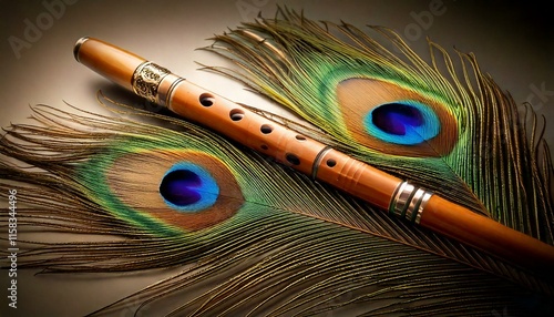 flute and a peacock feather