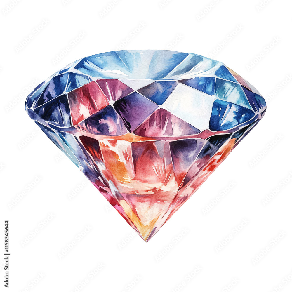 High-quality watercolor clipart of a sparkling diamond isolated High-quality watercolor clipart of a sparkling diamond isolated