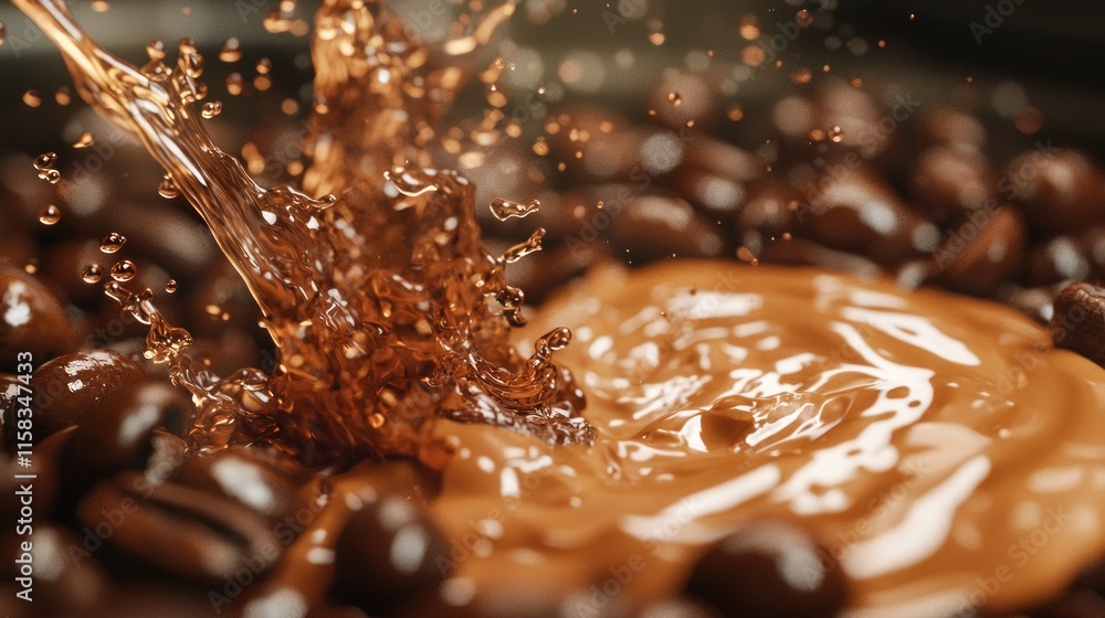 A splash of liquid over coffee beans, highlighting a rich blend of flavors. A splash of liquid over coffee beans, highlighting a rich blend of flavors.