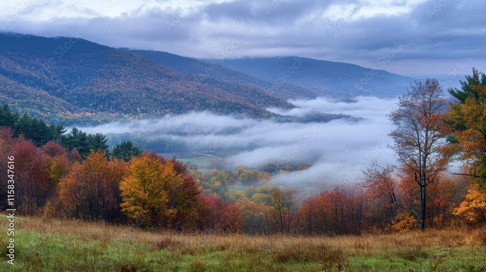 Layered Clouds in a Mountainous Valley Landscape Layered Clouds in a Mountainous Valley Landscape