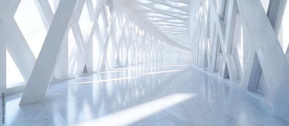 Naklejka premium Bright, modern white corridor with geometric design.