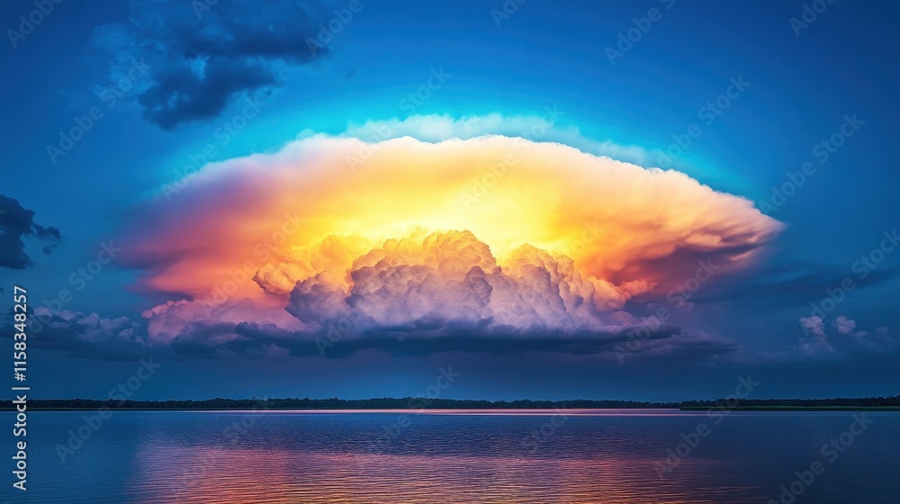 Surreal Rainbow Cloud Against Blue Sky Reflection Surreal Rainbow Cloud Against Blue Sky Reflection