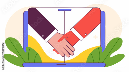 商談を行うビジネスパートナーの握手のイラスト