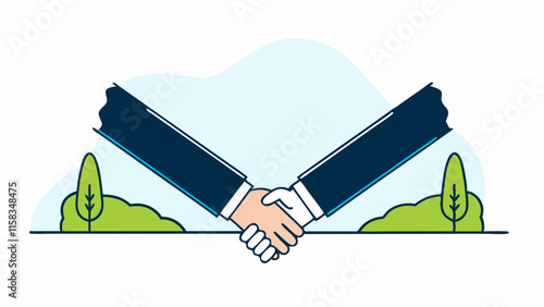 商談を行うビジネスパートナーの握手のイラスト