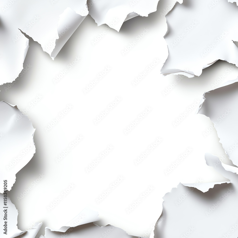 A ripped paper effect revealing a blank white space, perfect for creative designs or backgrounds. A ripped paper effect revealing a blank white space, perfect for creative designs or backgrounds.