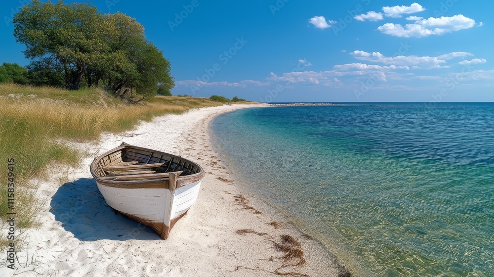 Obraz premium Boat Relaxing on the Beach