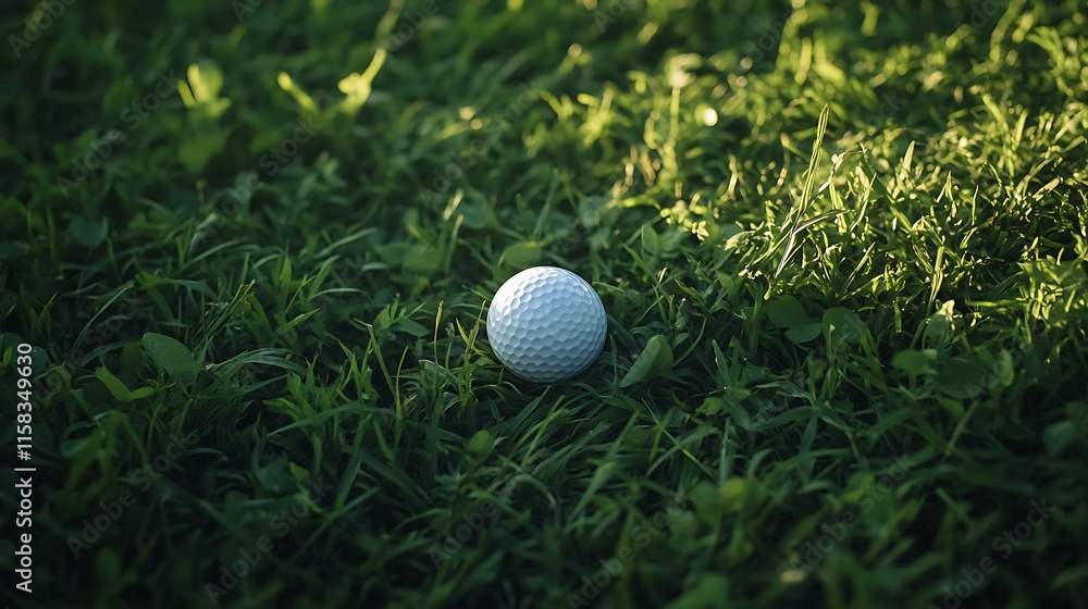 Perfectly focused golf ball on lush grass creating a relaxed sporty scene Perfectly focused golf ball on lush grass creating a relaxed sporty scene