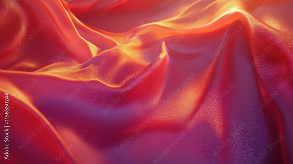 Obraz premium A luxurious silk fabric background with soft folds and smooth texture, in radiant crimson and subtle gold hues, with a metallic sheen that reflects warm light