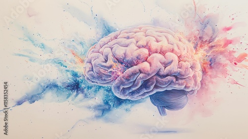 Watercolor of Brain with a splash of paint